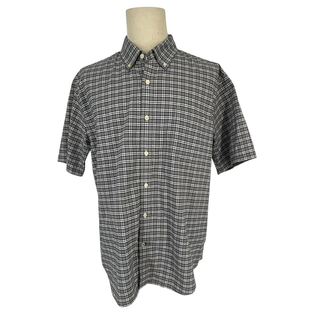 St Johns Bay Mens XL Gray Blue Plaid Short Sleeve Easy Care Button Down‎ Shirt